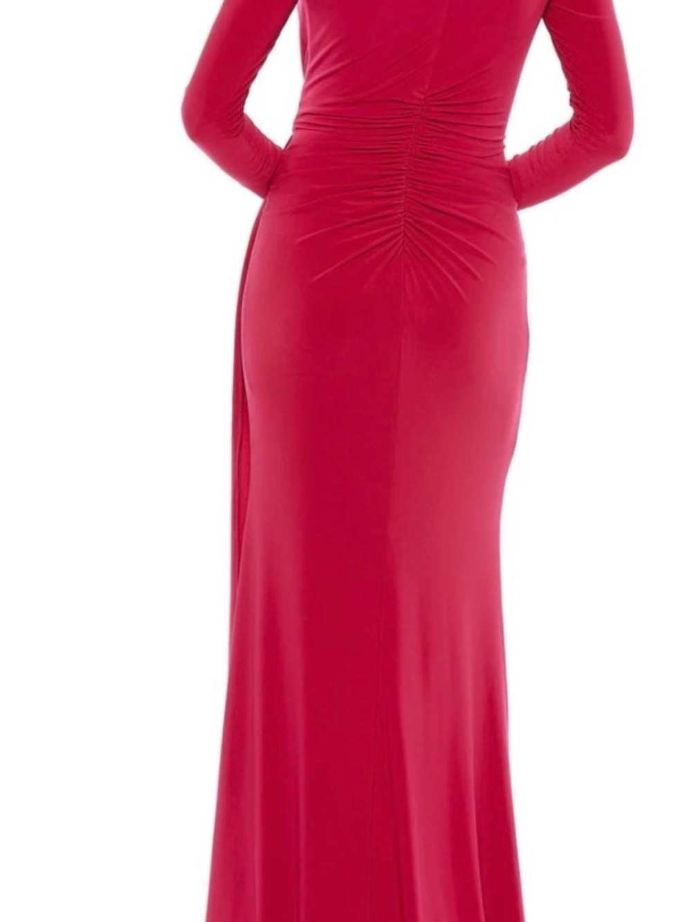 Mac Duggal Berry Long-Sleeve Ruched Evening Gown with Side Slit - Picture 5 of 7